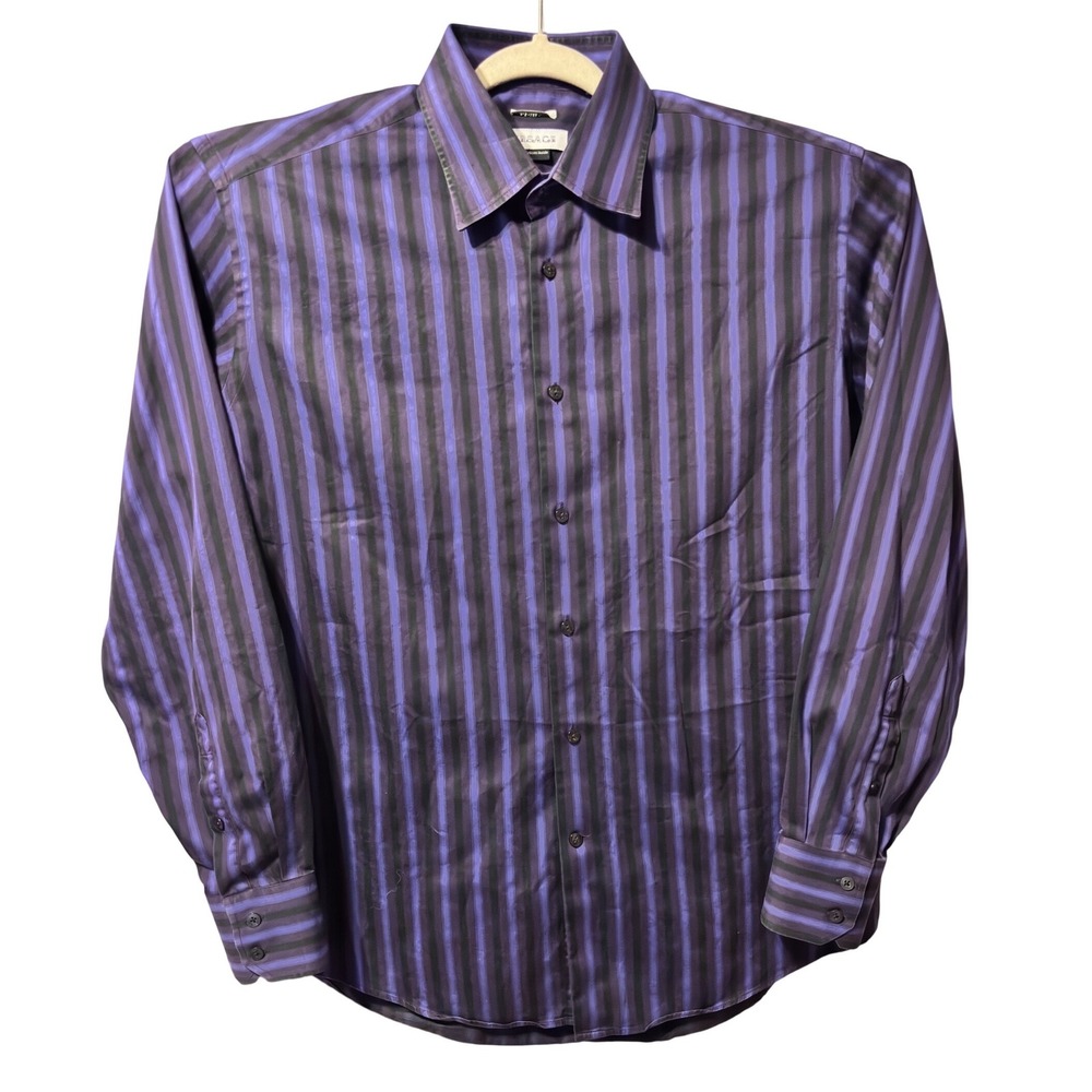 Versace Collection Men's Purple Black‎ Stripe Business Fit Dress Shirt 16.5 42